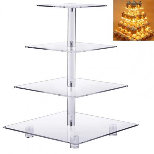 4 Tiers LED Light Cake Stand Acrylic Cake Display Stand Transparent Tray Cupcake Holder Wedding Birthday Cake Rack Decor Tools: Warm White Light