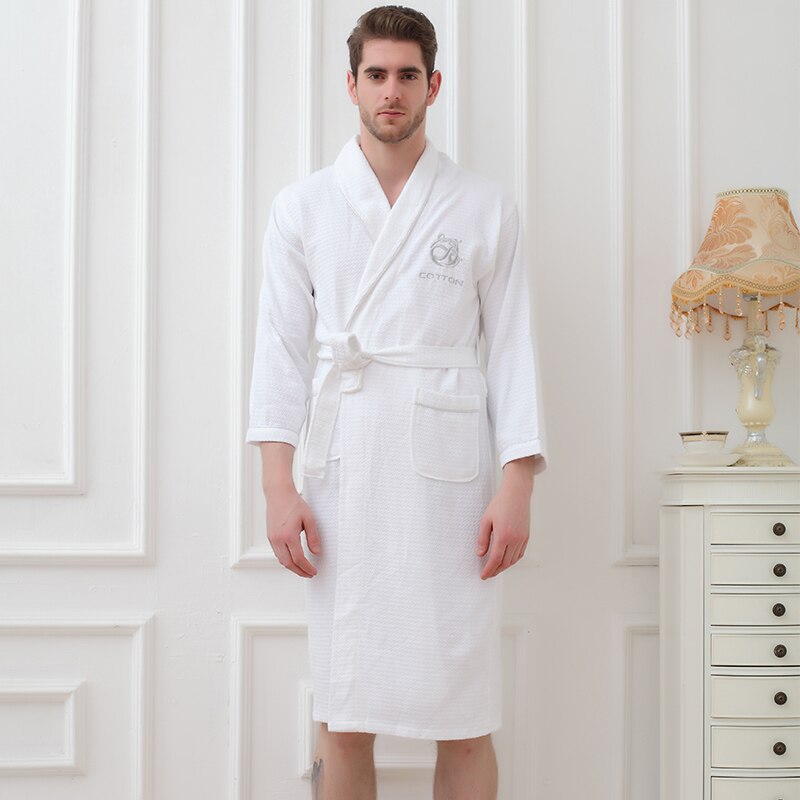 Waffle Bathrobe Men's Robe 100% Cotton Pajamas Soft Comfortable Robe Sleepwear Summer Casual Charming Gown Loungewear Plus Size