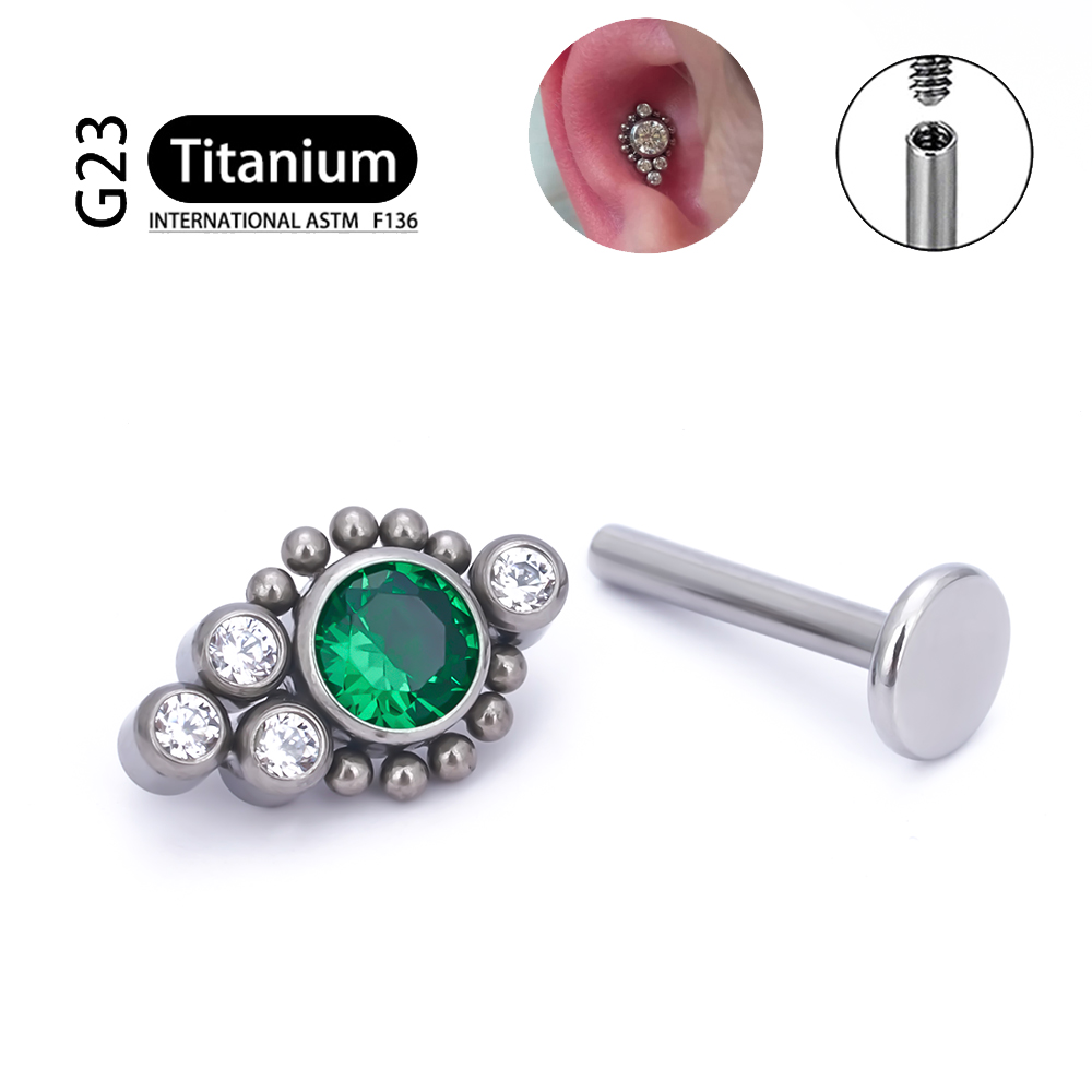 G23 titanio ASTM F136 cartílago pendientes circón ópalo ágata Labret labio Tragus de Navidad joyería Piercing para mujeres: Blanco / COLOR ORO ROSADO