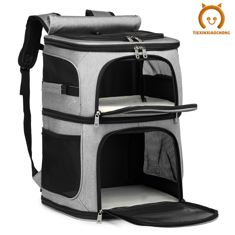 Sac à dos de transport pour chat, Double couche, amovible pour 2 chats, pour petits et moyens chiens, sac de voyage respirant pour animaux de compagnie: A