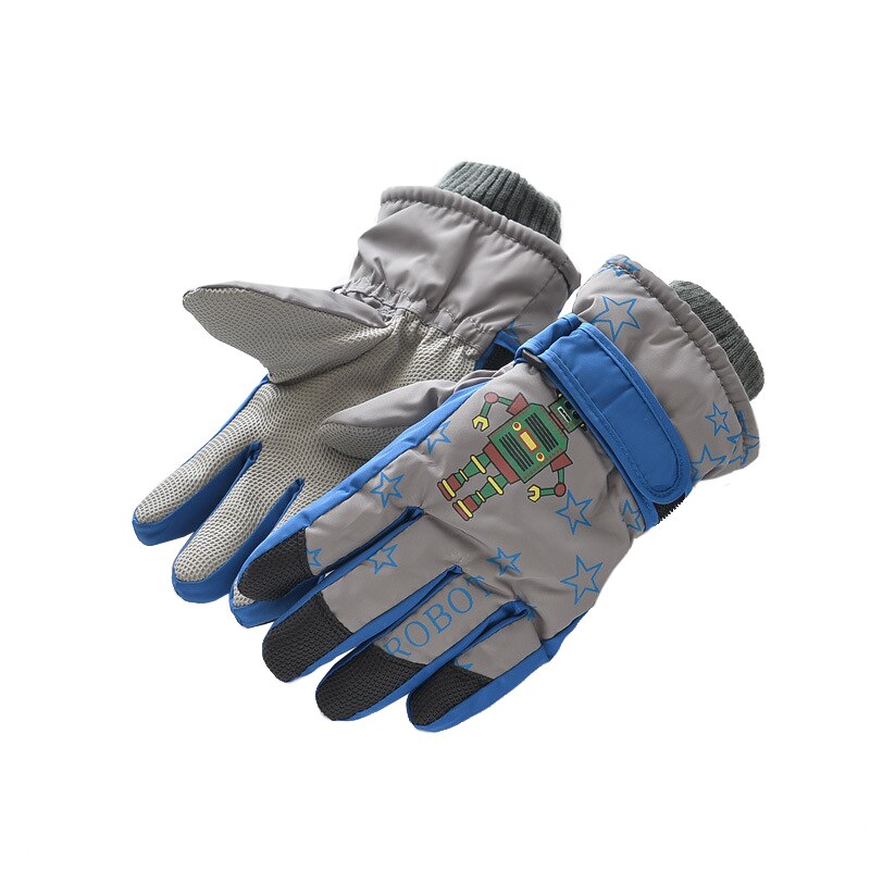 Vliegtuig Print Winter Jongens Meisjes Handschoenen Waterdicht Antislip Dikke Warme Kids Wanten Skiën Sneeuw Sport Kinderen Handschoenen: C Gray