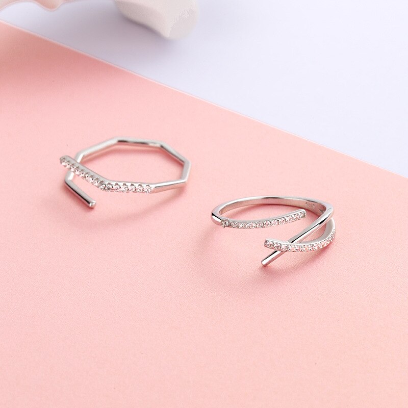 Minimalist Line Style Adjuestable Size 925 Silver Rings Set Charm Couple Engagement Wedding Bands Luxury Jewelry