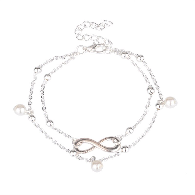 Klassische Fußkettchen Unendlichkeit Imitation Perle Ankle Armbänder für Frauen Barfuß Sandalen Fußkettchen Handgemachte Strand Fuß Schmuck: JL003702