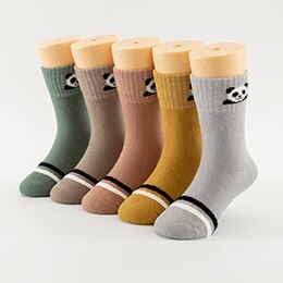 ITAZURAPIG 5 Pairs/Lot Cute Kids Socks Mix Colour Warm Cotton Socks Animal Print Socks 1-12 Years Children Mid Tube Socks: Panda / M