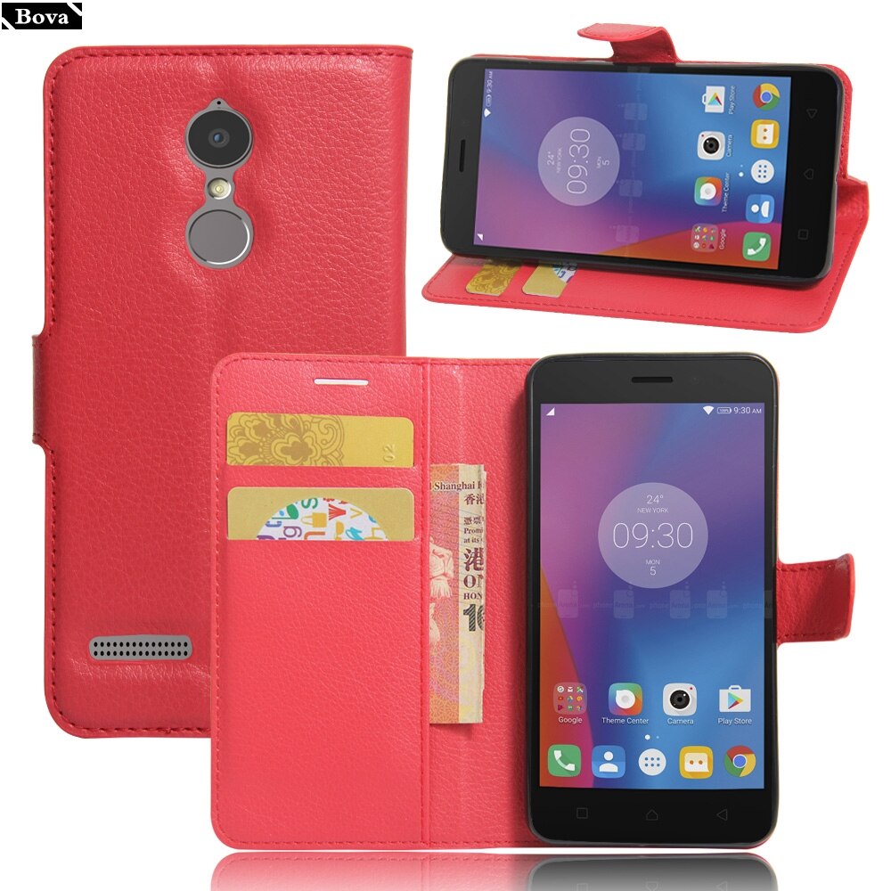 Voor fundas lenovo  k6 vibe  k6 hoesje pu leren portemonnee hoesje kaarthouder telefoonhoesje voor lenovo vibe  k6 beschermhoes holster: Rode jfc