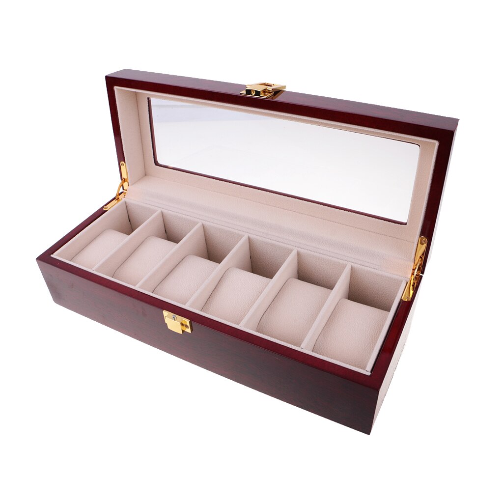 6 Grid Sieraden Horloge Collectie Display Organizer Houten Box Case