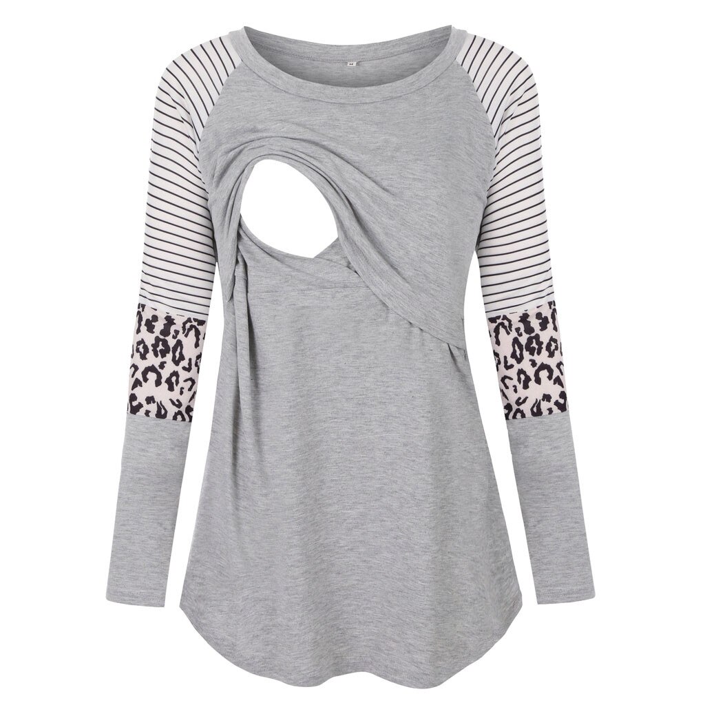 Frauen Mutterschaft Lange Ärmel Pflege Patchwork Farbe Spitzen Stillen Bluse pijama lactancia invierno baumwolle mutterschaft kleidung: grau / XL