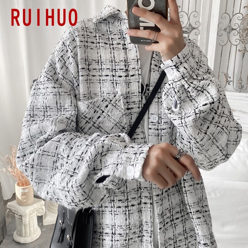 RUIHUO Spring Men Shirt Male Clothing Slim Fit Cotton Long Sleeve Casual Shirts Men Brand Plus Size M-2XL