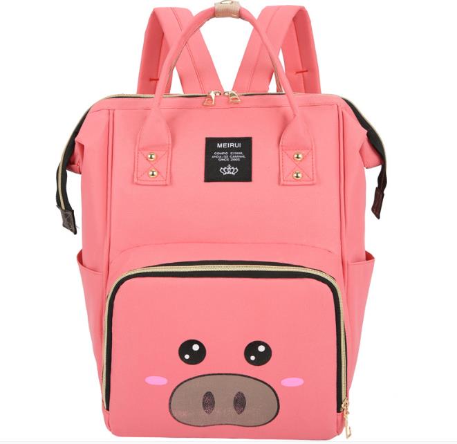 Cartoon Bear Diaper Bag Mummy Backpack Large Capacity Baby Stroller Bag Waterproof Oxford Handbag Maternity Nursing Nappy Bag: Orange pig
