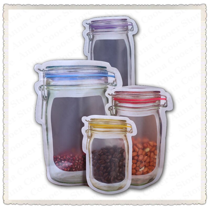 Bolsas reutilizables para frascos de vidrio, bolsas para nueces, dulces, galletas, bolsas selladas para almacenar alimentos frescos, bolsas para refrigerios, organizador de cocina sellado.