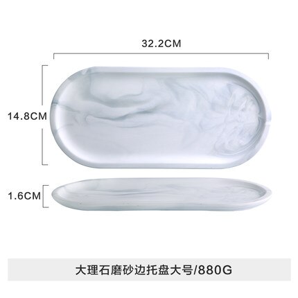 European Style Ceramic Oval Shape Plate Marble Texture Tableware Home Fruits Pastry Cake Dish Fish Dish Large Vegetables Saucer: A