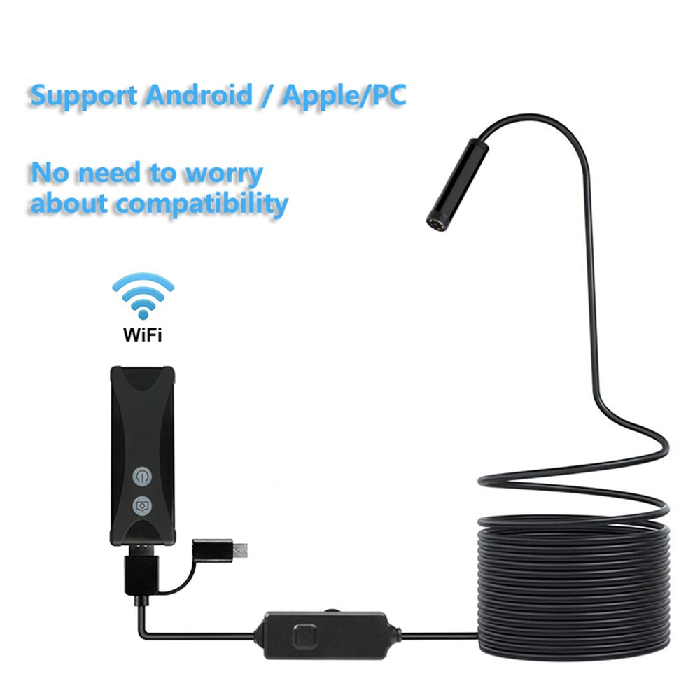 Wifi Endoscoop Camera Hd 1200P 1-10M Mini Waterdichte Harde Draad Draadloze 8 Mm 6 Led Borescope camera Voor Android Pc Ios Endoscoop