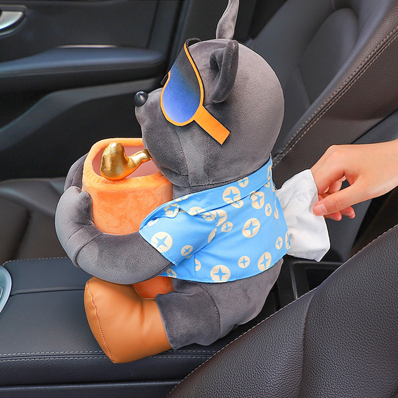 2 In 1 Auto Tissue Box Pop Cartoon Vuilnisbak Hond Aap Konijn Korte Pluche Auto Tissue Houder Auto Tissue box Auto Accessoires