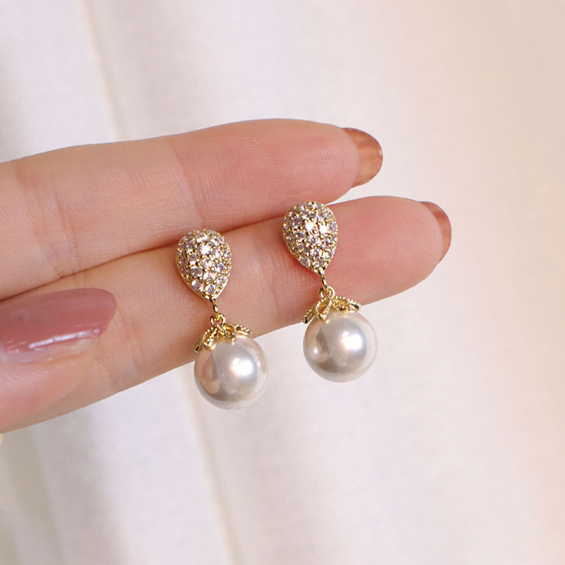 Pendientes colgantes de perlas grises para mujer, aretes elegantes franceses, joyería de de , accesorios de corazón Vintage para , , novedad de 2023: orange