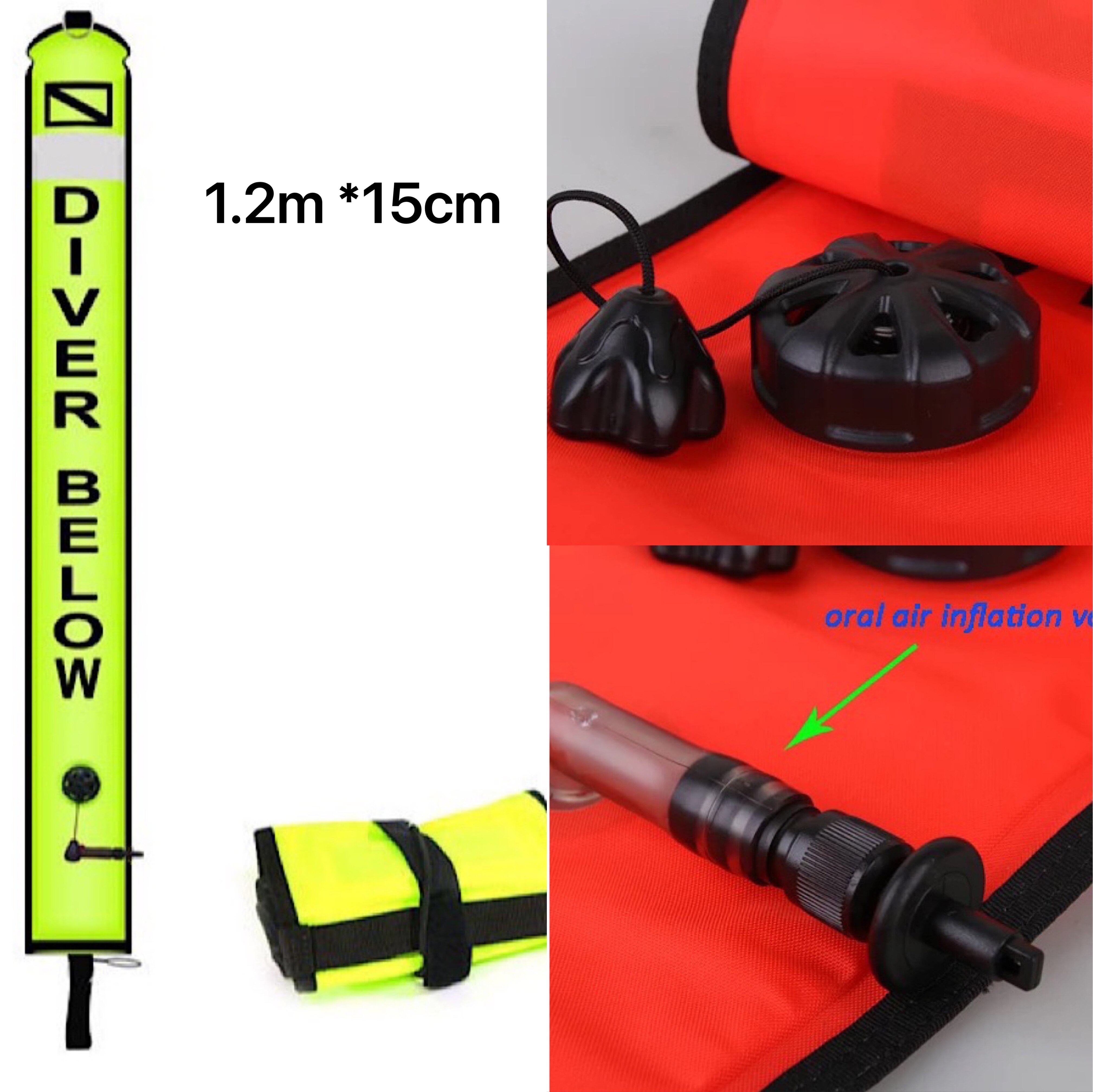 1,2/1.5/1,8 m Reflektierende Tauchen SMB Boje Zwei-Bühne Kopf Blasen Luft Mund Blasen 4,5 CM explosion-Proof Ventil Scuba Tauchen Ausrüstung: 1.2m 15CM  yellow