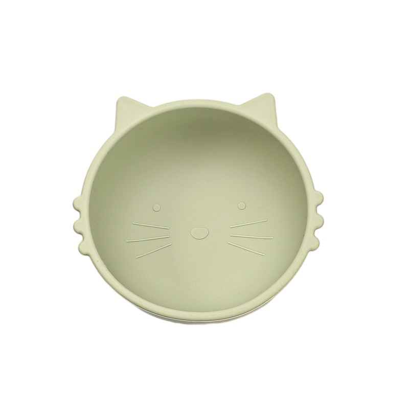 1Set Baby Zachte Siliconen Kom Met Bamboe Houten Lepel Antislip Servies Bpa-vrij Keukengerei Met Zuignap cup Baby Supplises: Mung bean color 1PC