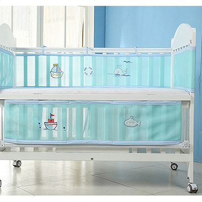 Ademend Mesh Zomer Baby Beddengoed Bumper Anti-Collision Crib Liner Afneembare Baby Bed Set Bed Rond Protector Veiligheid Rail: 290x160cm  TI440