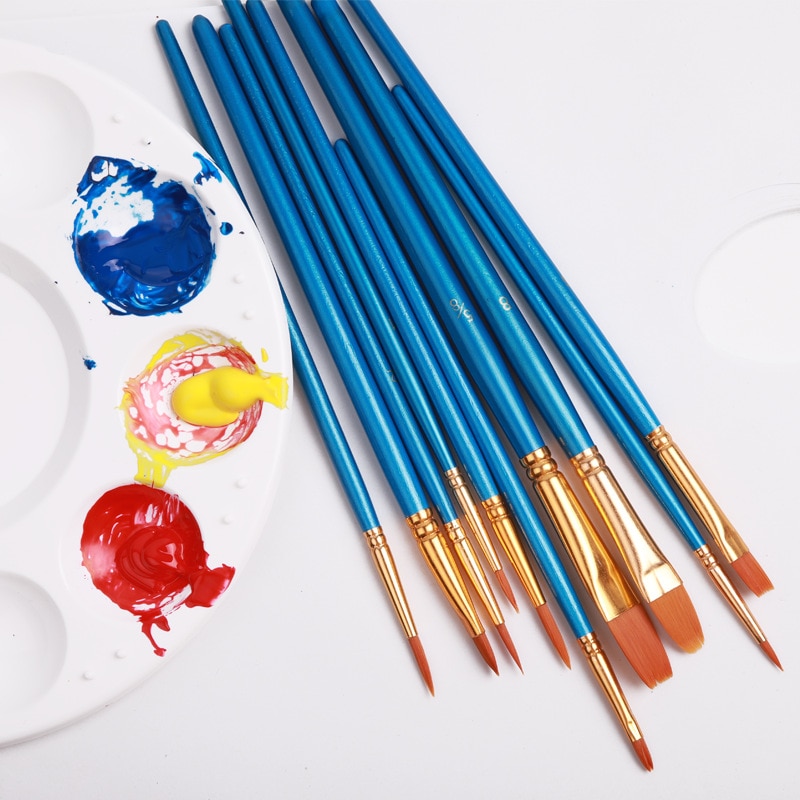 10 Stuks Lichtblauw Verschillende Maten Aquarel Pen Professionele Olieverf Pennen Voor Nail Gezicht Lichaam Schilderen