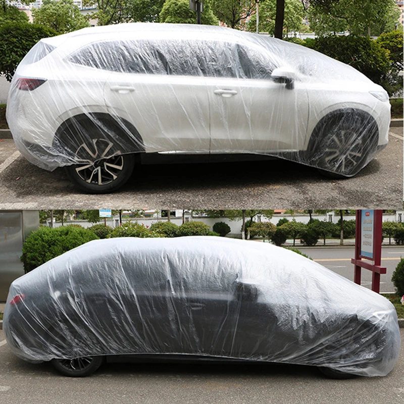 Cubierta de protección Universal para coche, cubiertas transparentes de PE con banda elástica, resistente a la lluvia, al polvo, a prueba de arañazos, escudo protector completo para coche