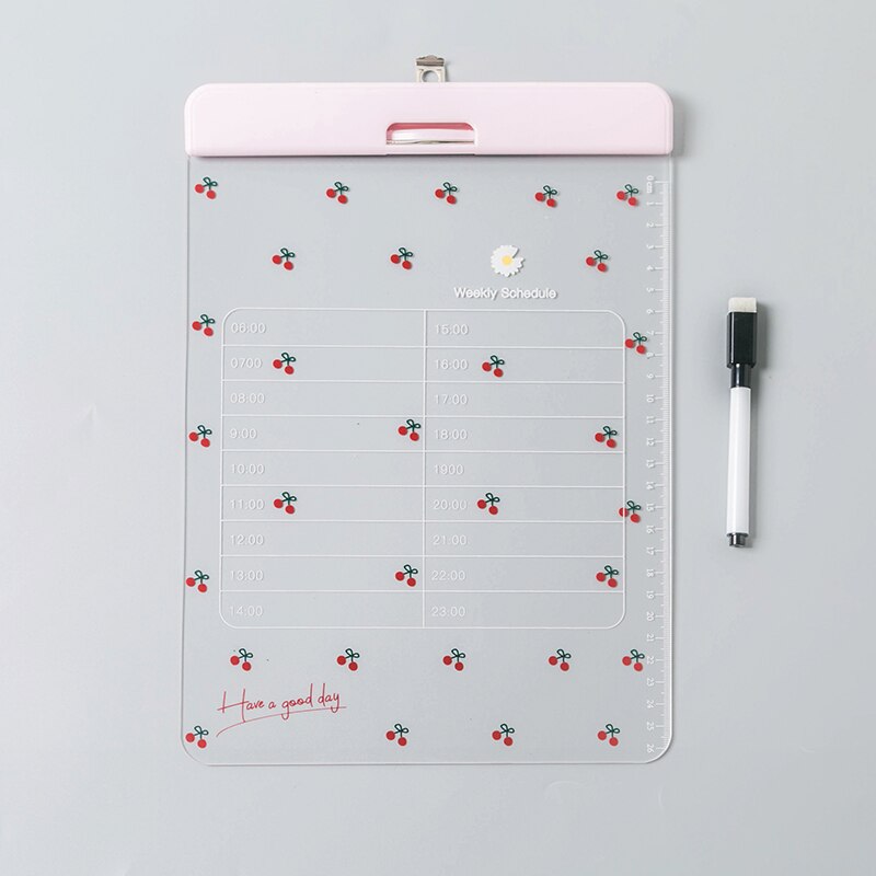 30*21cm Cartoons Series Writing Board Clip Stationery A4 Paper Acrylic Pad Splint Transparent daisy Clipboard School Supplies: small cherry