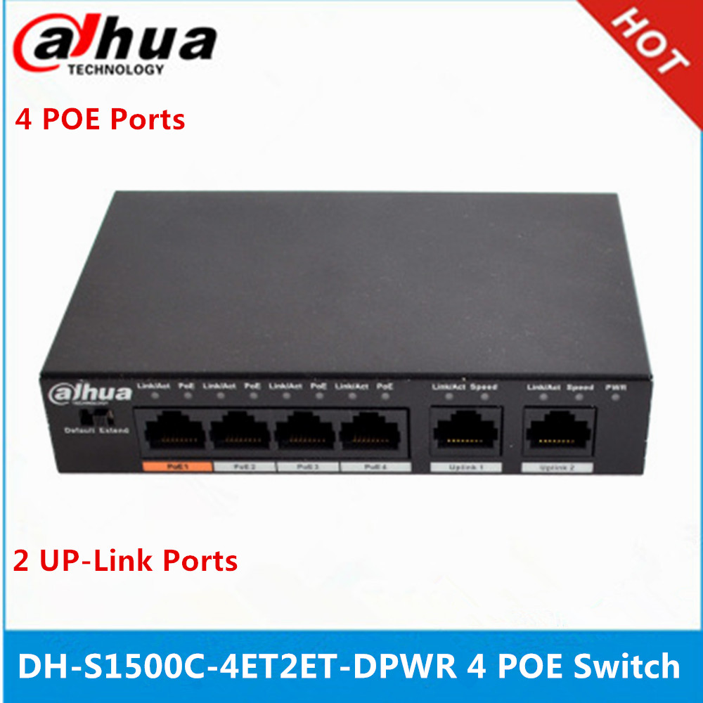 Dahua 4ch Poe Switch DH-S1500C-4ET2ET-DPWR 4CH Ethernet Switch Met 250 M Power Transit Afstand Ondersteuning Poe Poe + &amp; Hi-Poe Protocol