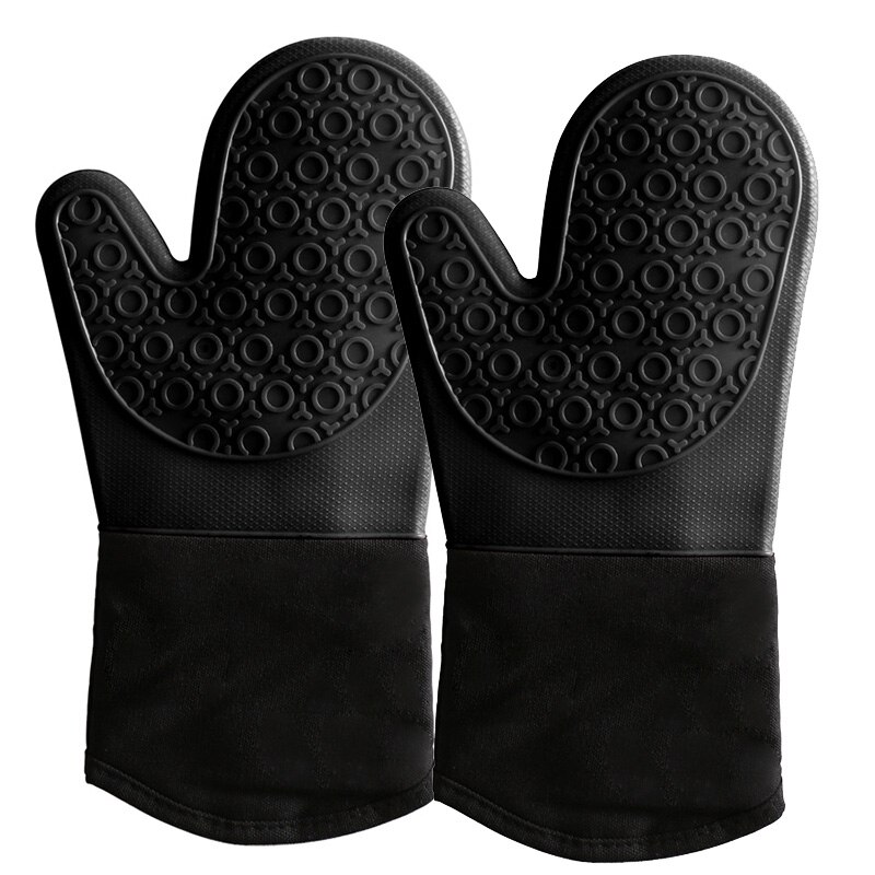 Oven Mitts 1 Pair - Silicone and Cotton Double -layer Heat Resistant Gloves / Silicone BBQ Gloves - Perfect for Baking Grilling: 34.5x18.5cm B
