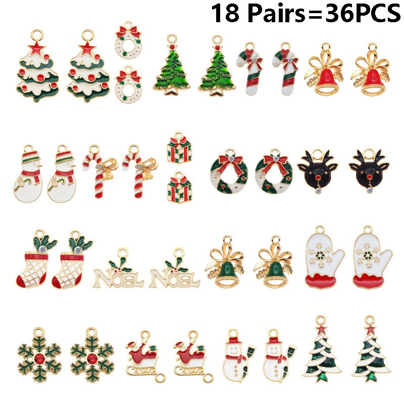 Julie Wang Enamel Christmas Charms Alloy Mixed Santa Claus Tree Bell Sock Snowman Snowflake Pendant Jewelry Making Accessory: 18 Pairs Mixed B