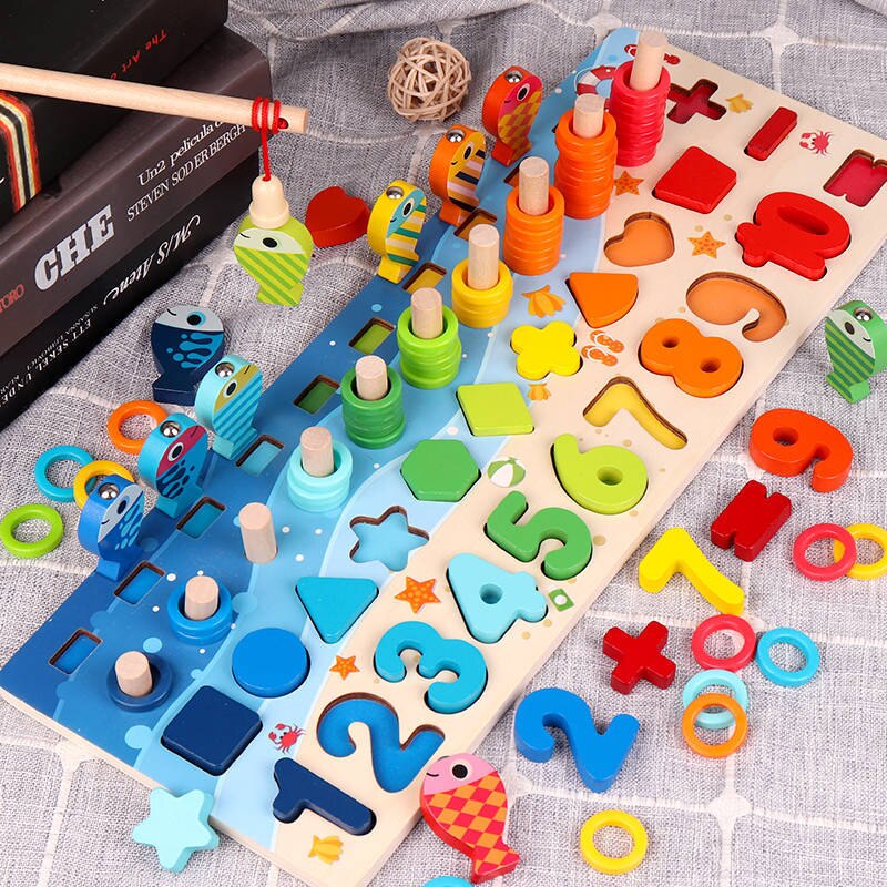 3D Wooden Toys Montessori Magnetic Fishing Digital Shape Matching Blocks Educational Toys For Children Busy Board Math Preschool: 1005