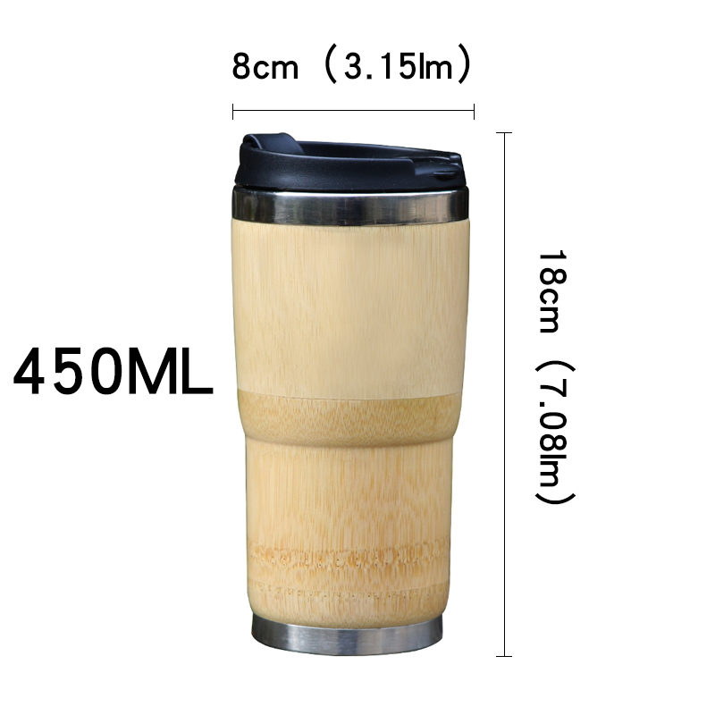 500ml kaffekrus rustfrit stål tørretumbler termokop drikker te mælk termokande bambusisolering vandflaske rejsekrus: Krus 450ml