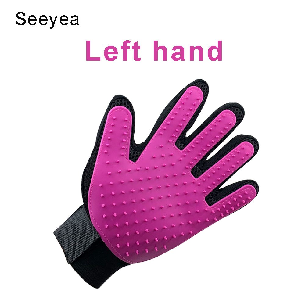 Seeyea-guante de aseo para mascotas, cepillo de silicona para quitar el pelo de gatos, peines de limpieza, guantes de masaje para el cuidado de gatos: Le-Purple -Hair Hand