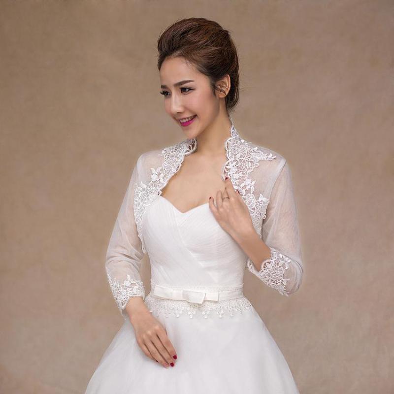 Weiß Spitze Braut Formale Jacken Kap Mariage Frauen Abend Tüll Bolero Langarm Hochzeit wickelt Schal Braut Mantel