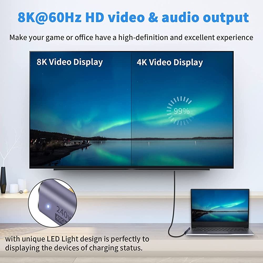 240W Fast Charging Type C Adapter 40Gbps 8K 60HZ Male to Female USB C Converter Led Indicator Data Transfer For Phone Laptop