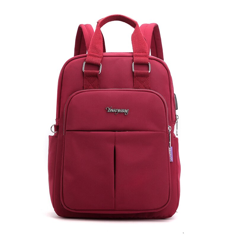 Leisure Rugzak Mode Vrouwen Usb Opladen Rugzak Computer Tas Grote Capaciteit College Stijl Rugzak: wine red