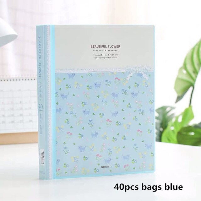 80 Pages Waterproof Multilayer Insert A4 File Folder Bag Document Organizer Bag Paper Storage Case Music Score Clip Pamphlet Box: blue 40 pages