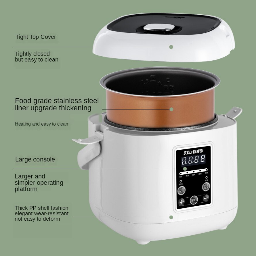 1.5L Mini Electric Rice Cooker Heating Food Multifunction Meal Cooking Pot 1-3 People Lunch Box EU US Plug