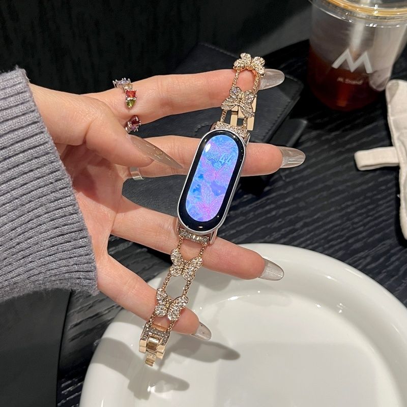 Butterfly strap suitable for Xiaomi Band 8 Pro/9Pro，8/8 NFC/9/9NFC/10/10NFC，For Mi band 3/4/5/6/7， For Redmi Watch4/Watch5: L / Rose Gold