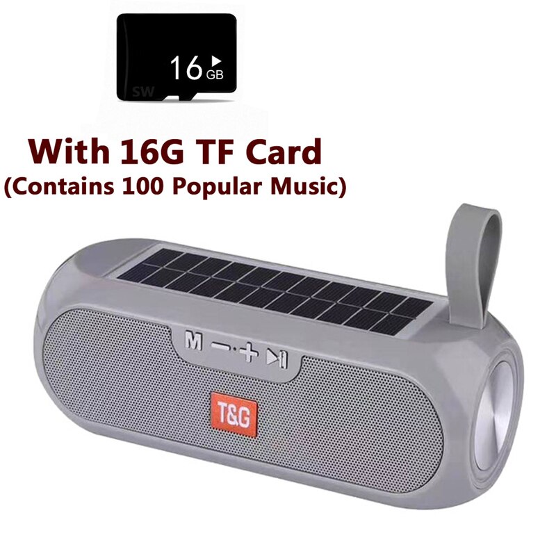 Portatile Colonna WirelessBluetooth bass Speaker Stereo Music Box Solare Accumulatori E Caricabatterie Di Riserva Boombox Impermeabile USB AUX FM radio super bass: Silver with TF Card