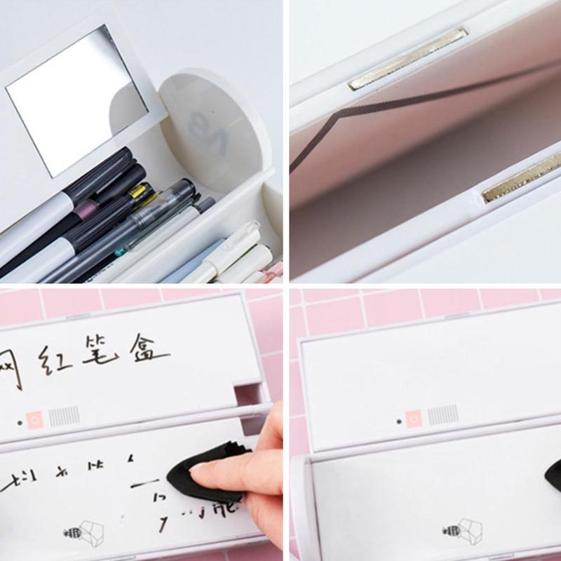 1pcs Multi-function Pencil Case Pencil Box Pen Calculator With Pen Reusable Whiteboard Stationery Erasable Mirror K9L2