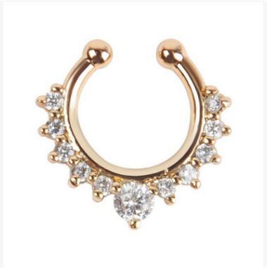 Vintage Clip on Earrings Crystal Ear Cuff Non Pierced Earrings Nose Ring Women Earrings punk rock earcuff brincos: Gold