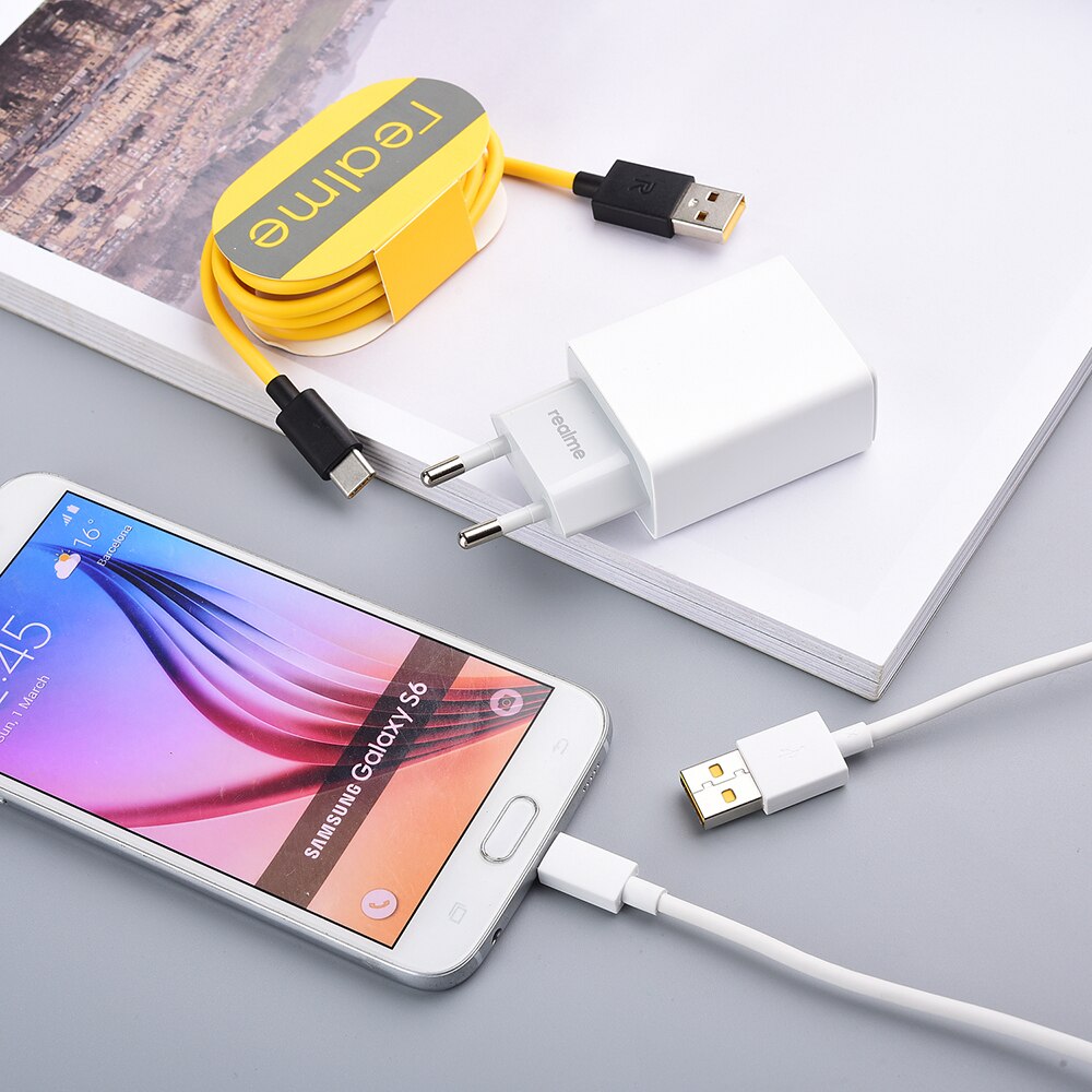 Realme 5 v 2a ladegerät micro-usb typ-c kabel eu-stecker 100cm datenkabel für realme  x2 x3 pro  x50m c3 5 6 7 3i v3 oppo reno 2 3 redmi