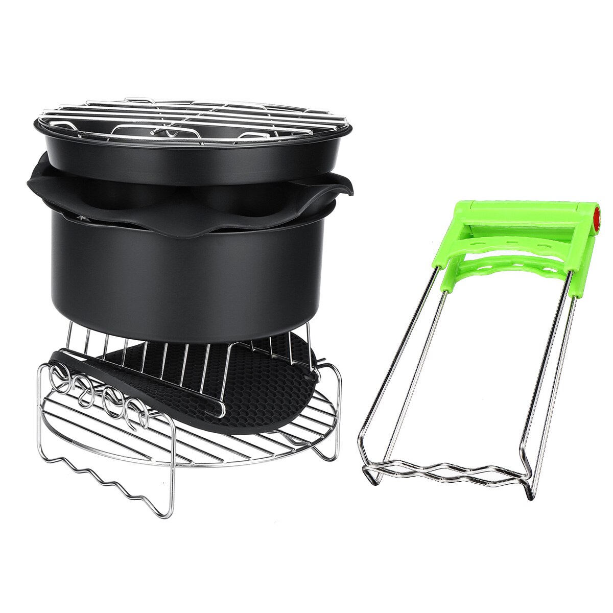 Air Fryer Accessories Set Baking Basket Pizza Plate Grill Pot Kitchen Cooking Tool 8Inch 5.3-5.8QT Deep Fryer Parts
