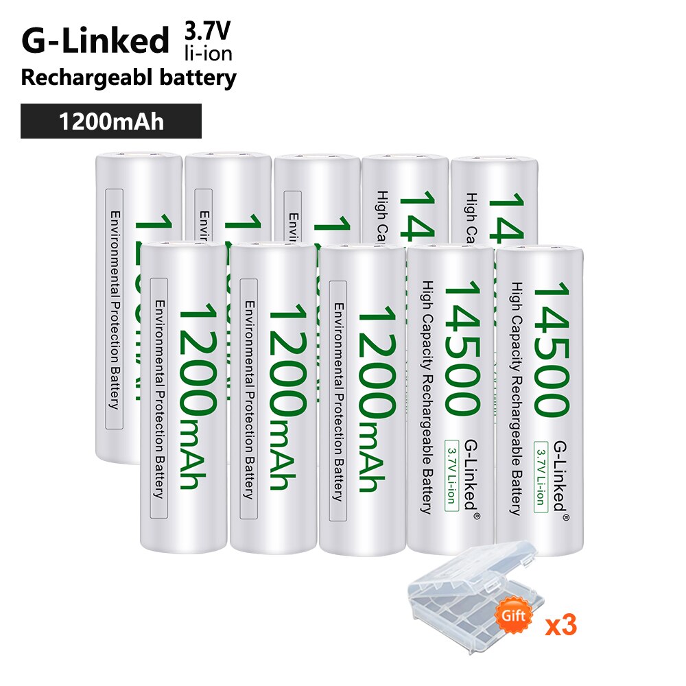 AA 14500 Lithium Battery 14500 3.7V 1200mAh Rechargeable Battery AA Battery for Gas Meter Alarm with Free Holder: 10pcs aa 3.7v 14500