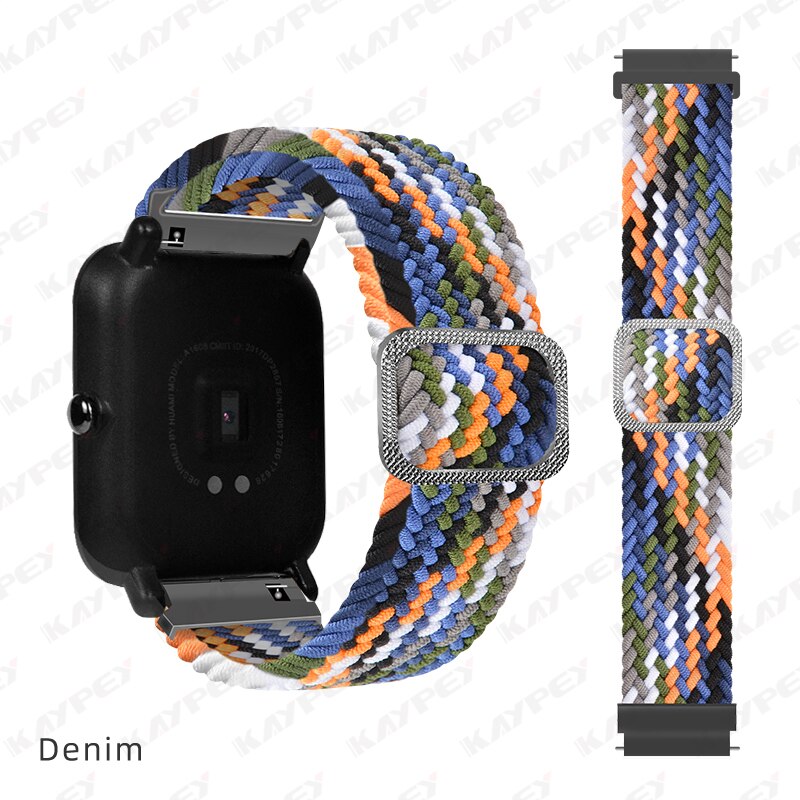 Boucle Solo tressée pour Huami Amazfit GTS 2 2e 2, Mini bracelet de ceinture élastique en Nylon réglable pour Amazfit Bip Lite 1S U pro: 14-Denim