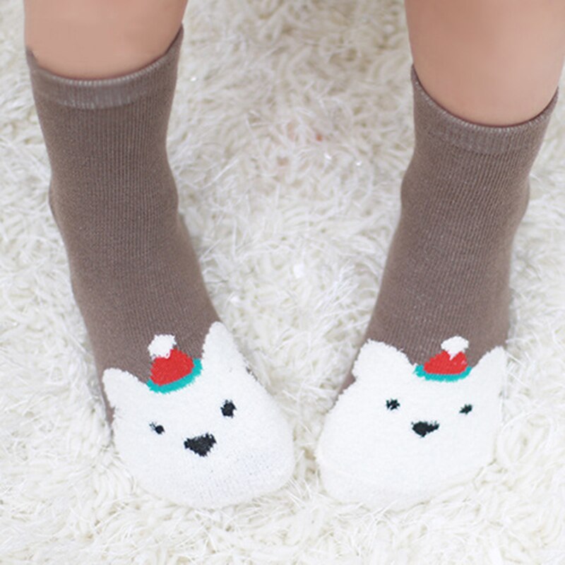 Hylidge Autumn Winter Coral Fleece Baby Socks for Newborns to 4 Years Children's Socks Christmas Santa Claus Elk Anti Slip Socks: Khaki / 6M
