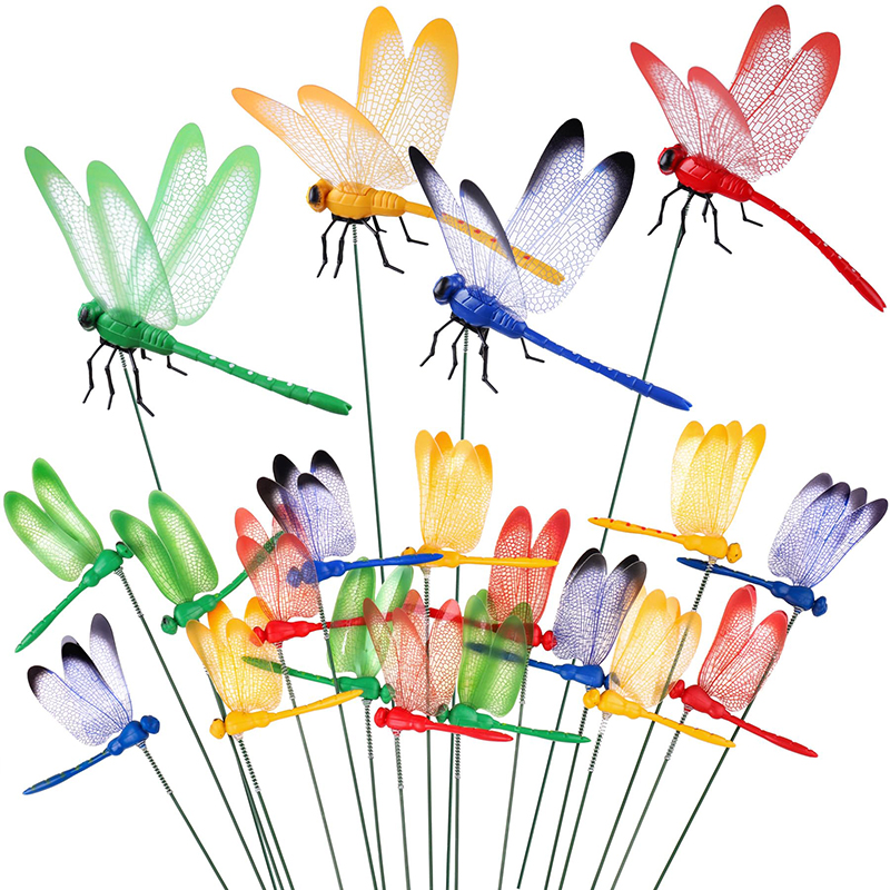 Colorful Dragonfly Garden Decorations Stakes Outdoor Decors Patio Ornaments Balcony Bonsai Accessories Flower Arrangement: L
