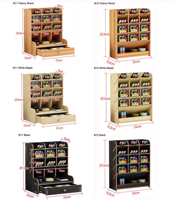 1PC Multi-Functional DIY Wooden Versatile Compartment Desk Organizer Pencil Holder Office School Desktop Storage Box with Drawer