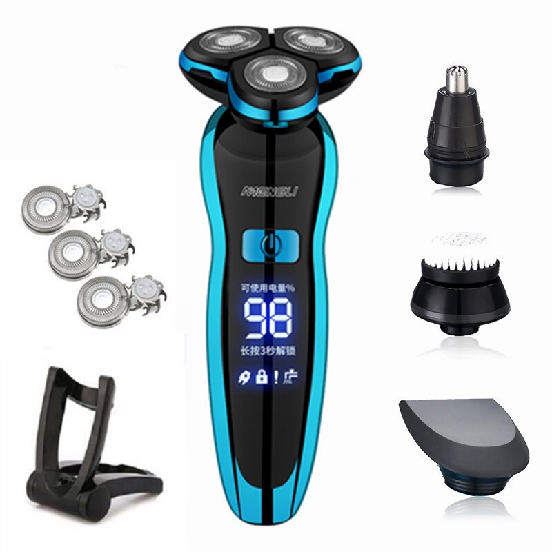Digital LCD Anzeige Männer Elektrische Rasierer USB Aufladbare Elektrische Rasiermesser Rasieren Maschine Bart Trimmer Waschbar Nass-Trockenen Dual Verwenden: ZN8508-Blau-D