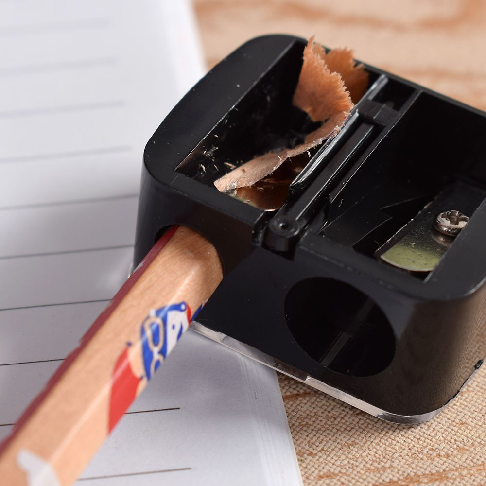 Precision Cosmetic Pencil Sharpener for Eyebrow Lip Liner Eyeliner with 2 Holes Plastic Metal Black Make up Pencil Sharpener