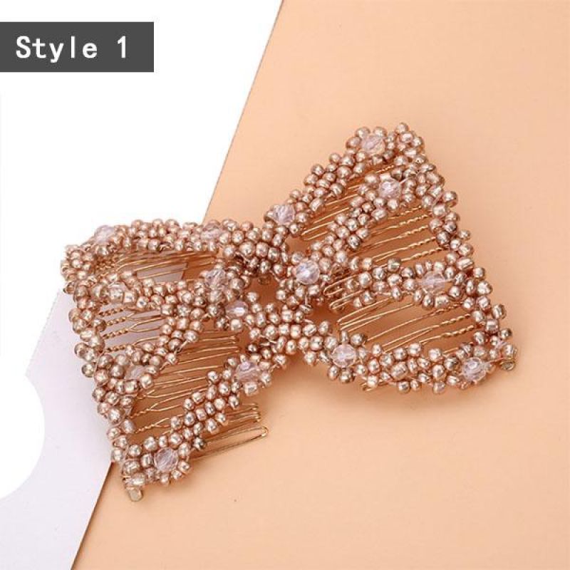 Easy Fix Magic Hair Comb Elastic Hairpin Stretch Hair Comb Sales Beaded Hair Magic Comb Clip Beads Pin Ladies Hair Comb