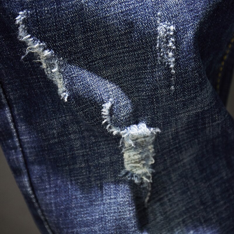 jeans strappati KSTUN uomo stirata blu scuro sottile in forma moda alto strada jeans strappati strappati uomo sfilacciati pantaloni anca-salto casuale in denim